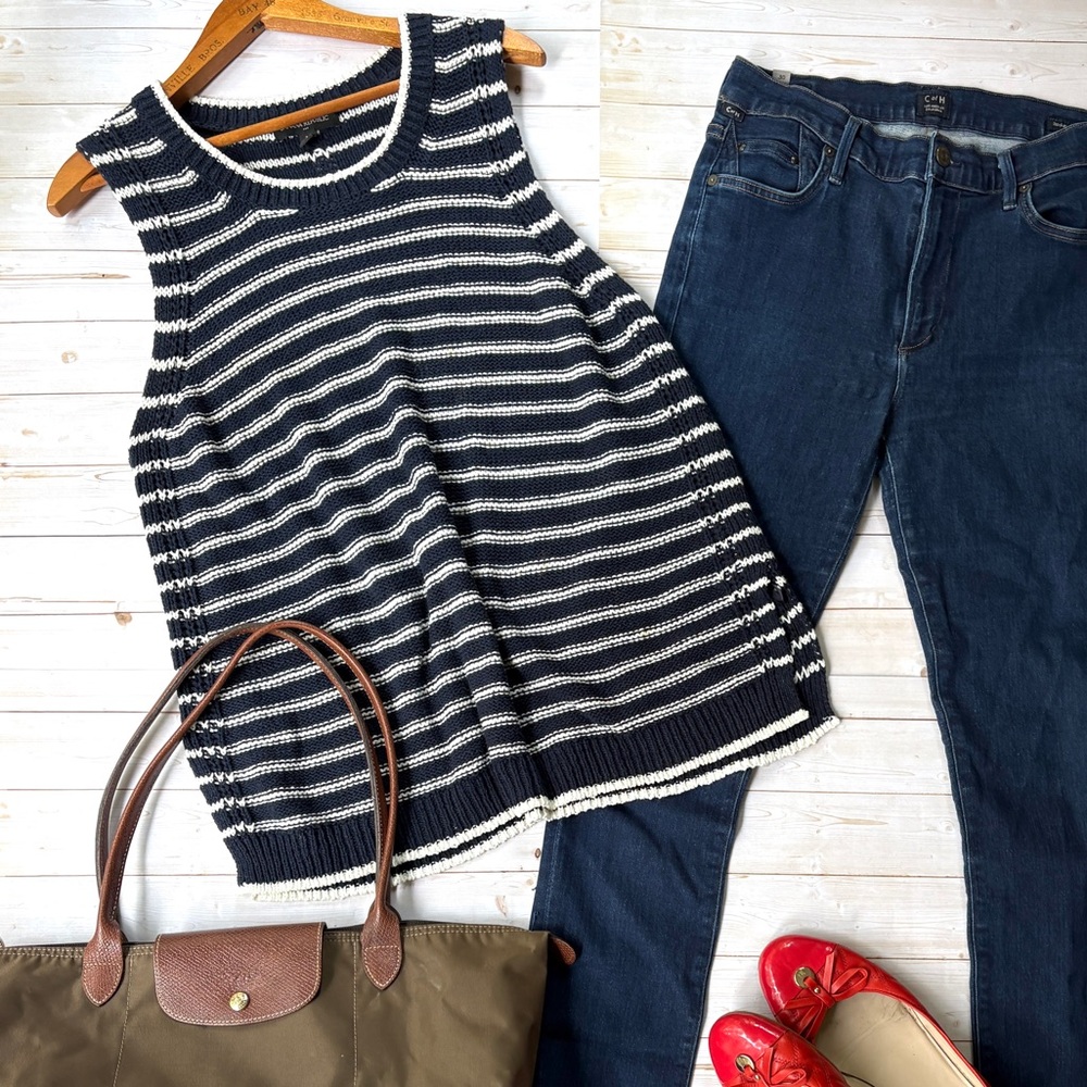 Banana Republic Navy and White Striped Knit Tank - Picture 2 of 4